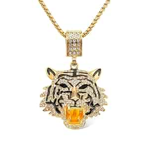 YOOESTORES82 Punk Rhinestone Tiger Pendant Necklace.Hip Hop
